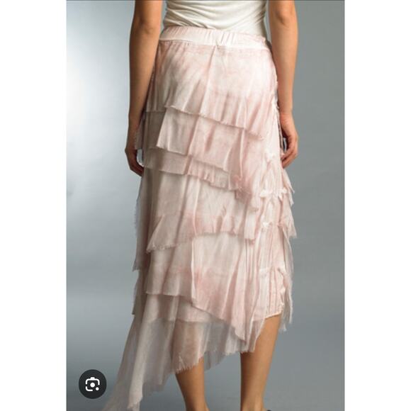 Tempo Paris Silk Angled Tiered Midi Skirt Pink Boho Euro Summer One Size - Picture 1 of 8